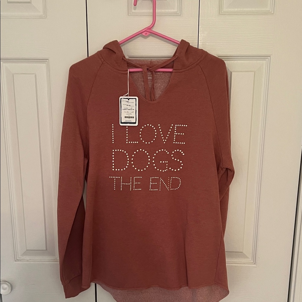 Cinder & Salt Rust Hoodie with 'I Love Dogs The End' Print